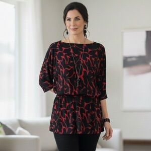 Coco Bianco Black and Red Patterned Tunic Top